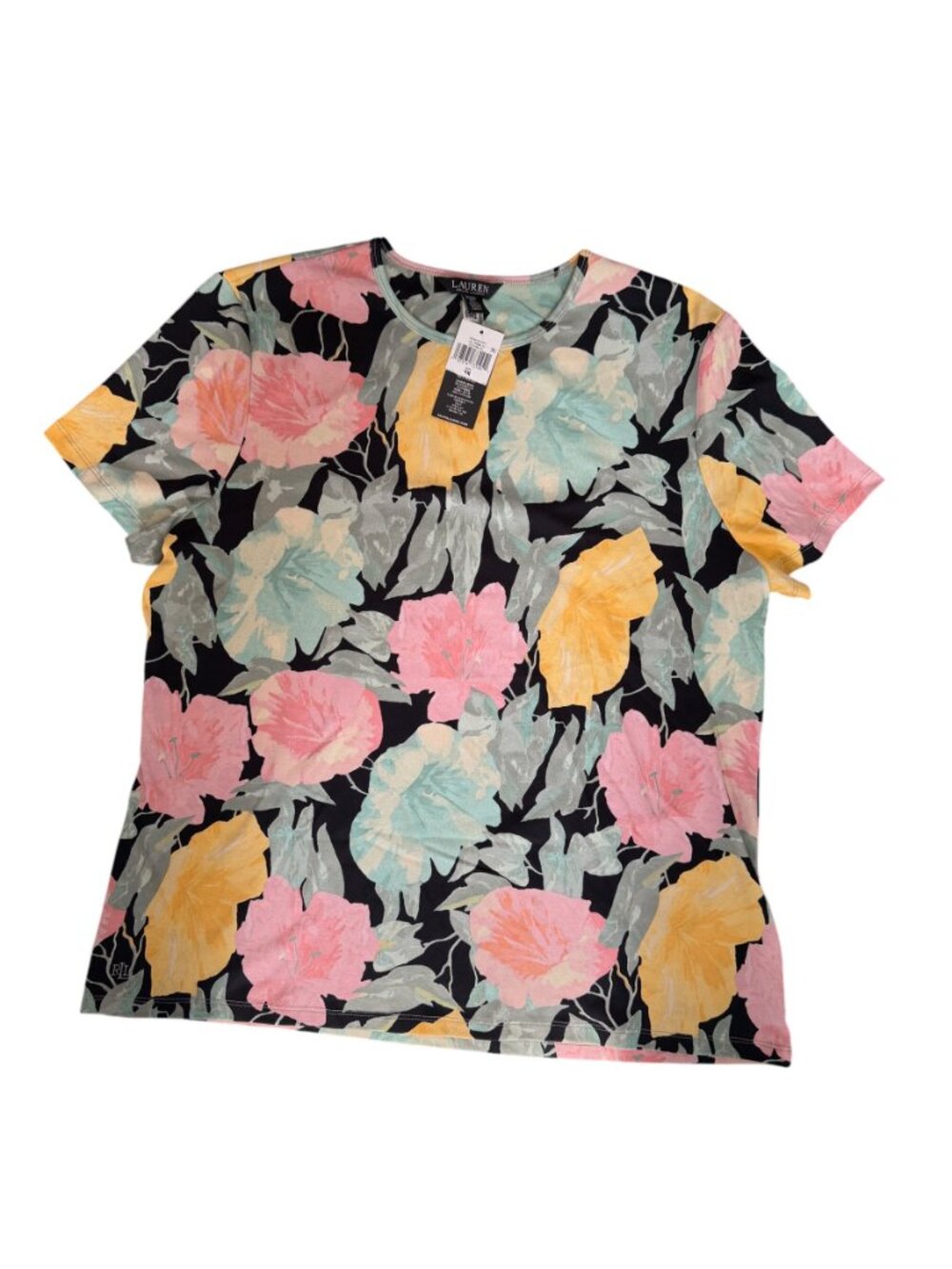 NWT Lauren Ralph Lauren Floral Print Jersey T-Shirt – 3XL-Black/Pastel- MSRP $60 - Picture 3 of 9